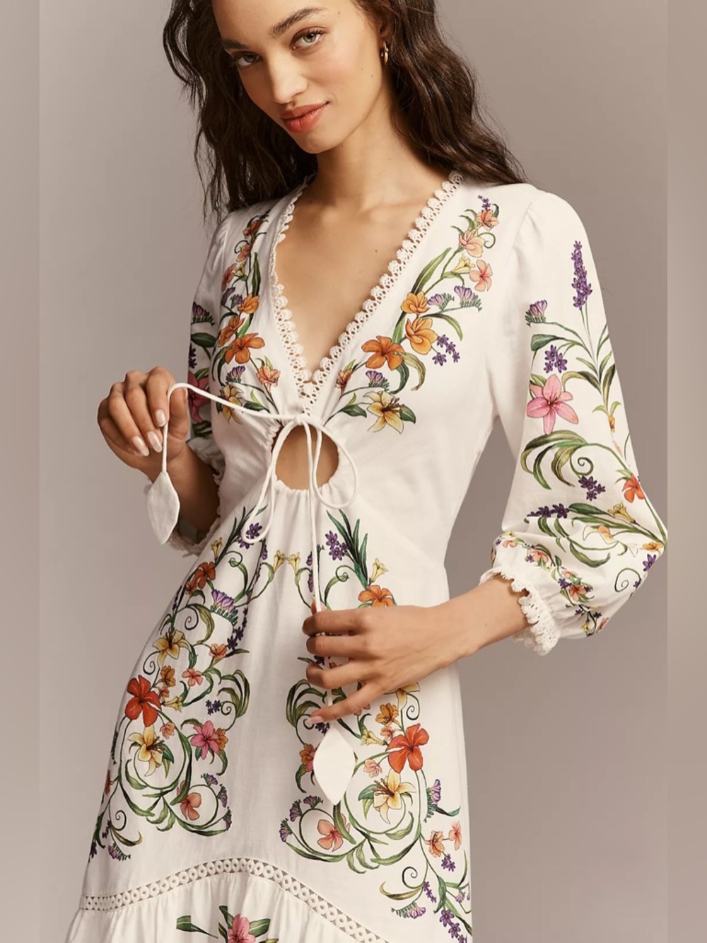 FARM Rio White Linen Blend Multicolor Floral Printed Maxi Dress Size Small NWT - Picture 5 of 16